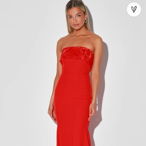 Brilliantly Bold Red Strapless Mermaid Maxi Dress - Picture 2 of 4